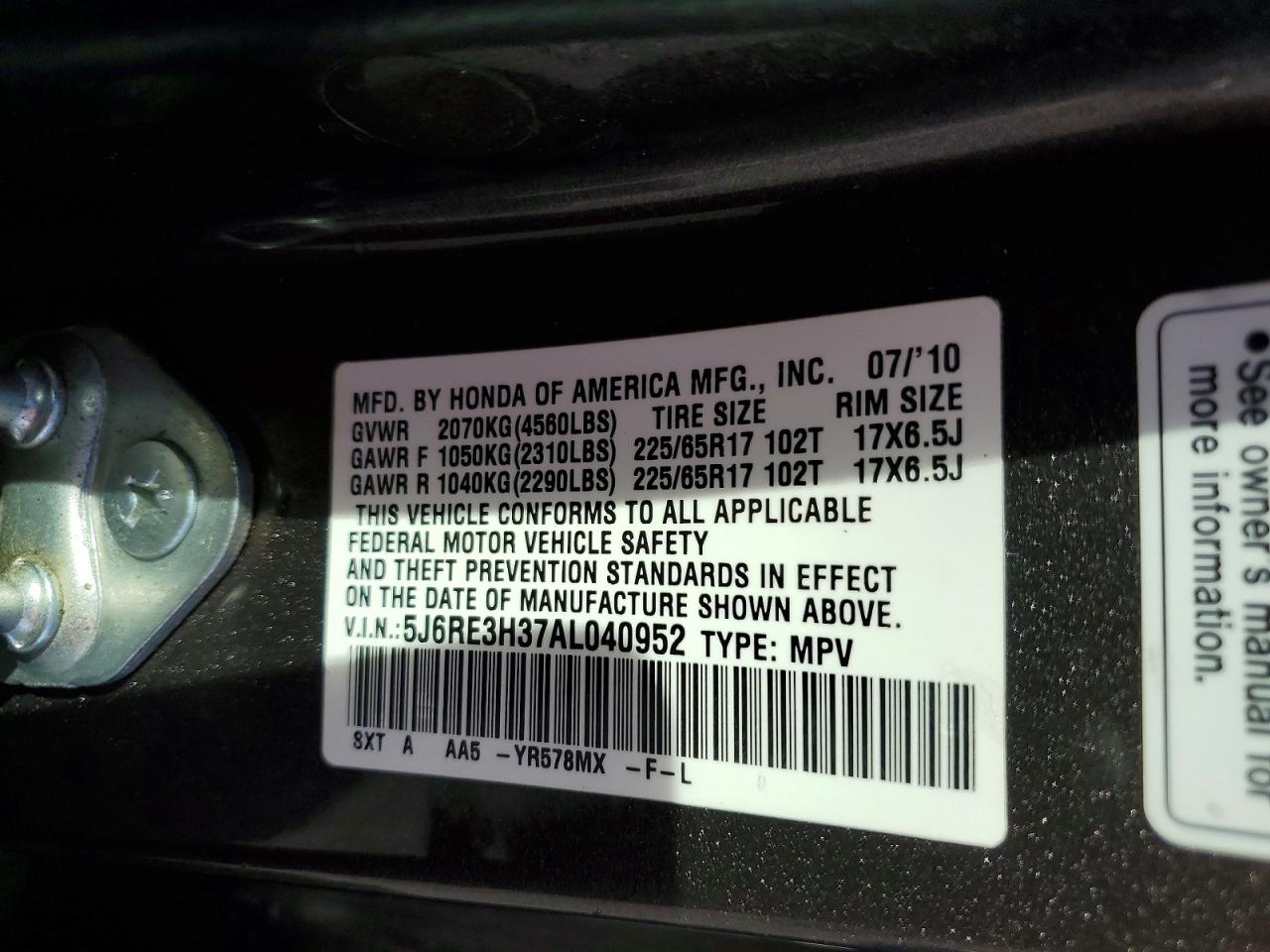 2010 HONDA CR-V LX photo 37