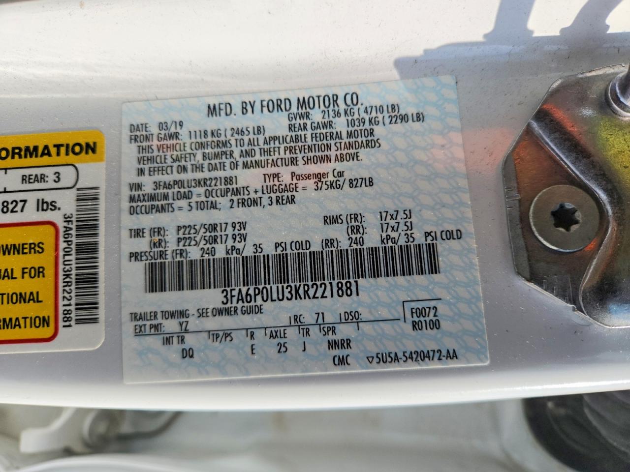 2019 FORD FUSION SE photo 23