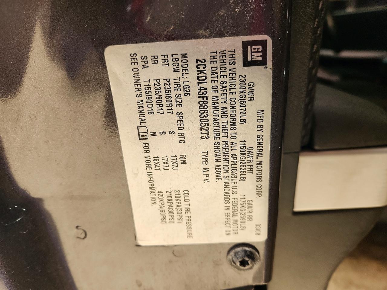 2008 PONTIAC TORRENT photo 12