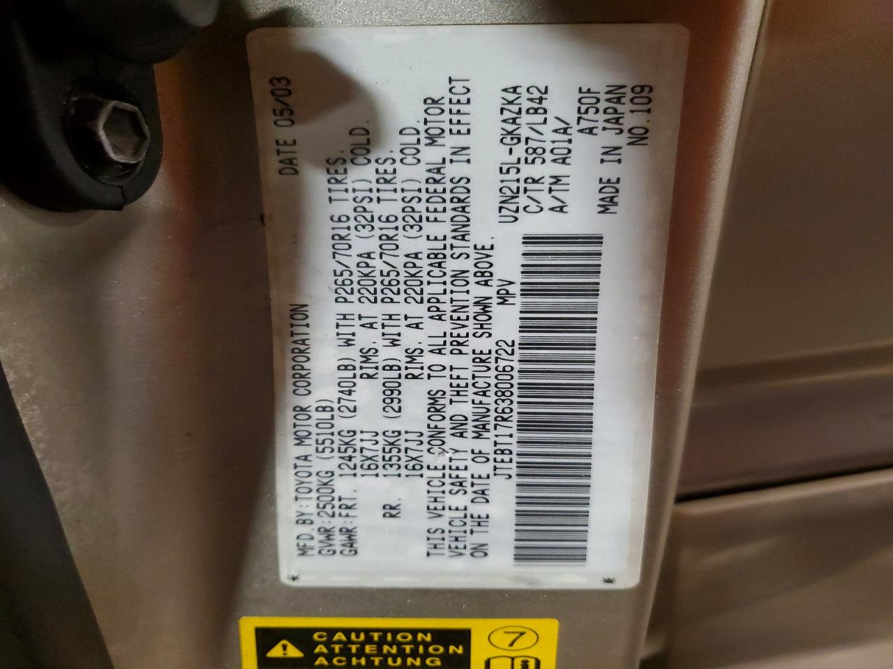 2003 TOYOTA 4RUNNER LIMITED photo 14