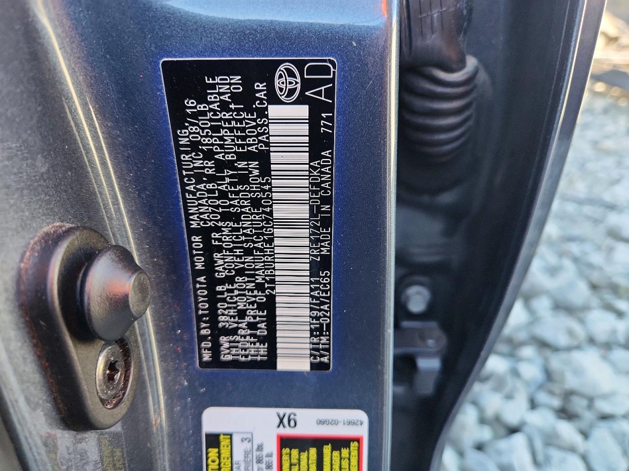 2016 TOYOTA COROLLA L photo 12