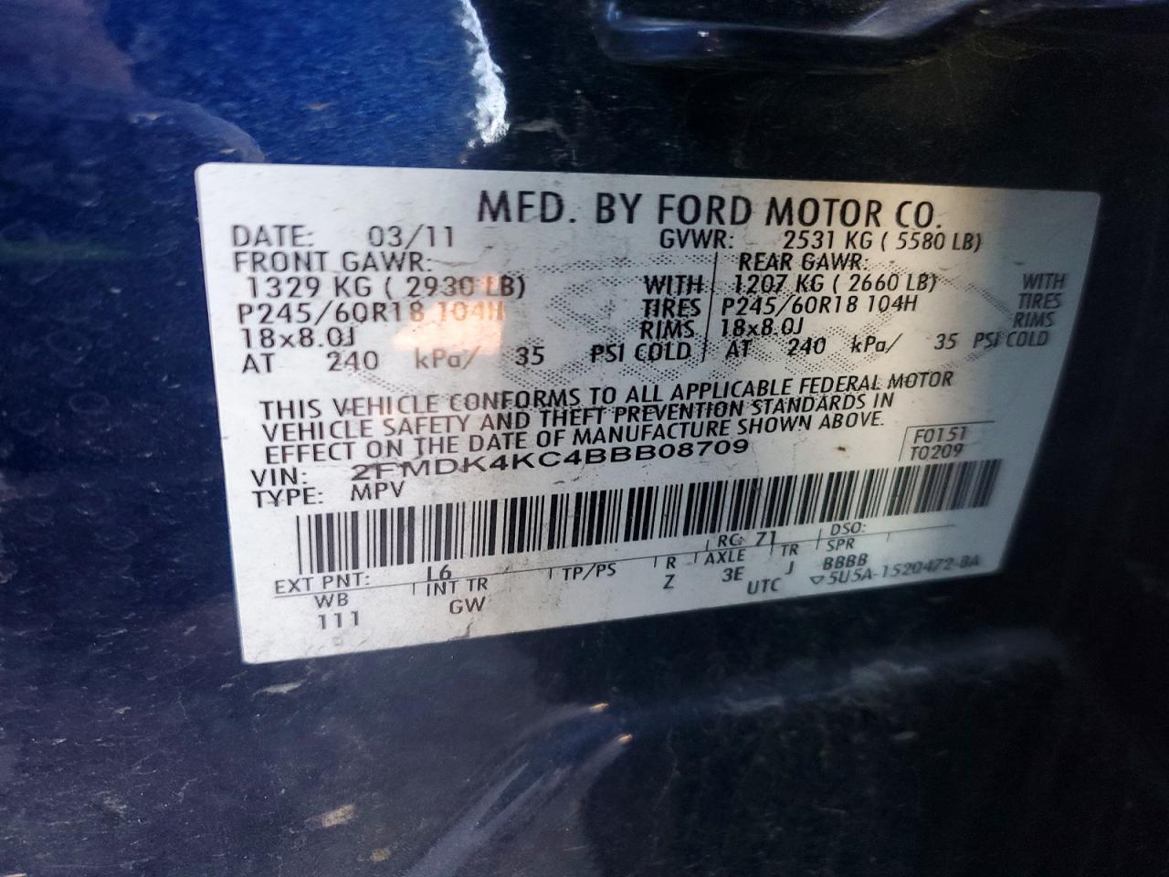 2011 FORD EDGE LIMITED photo 13