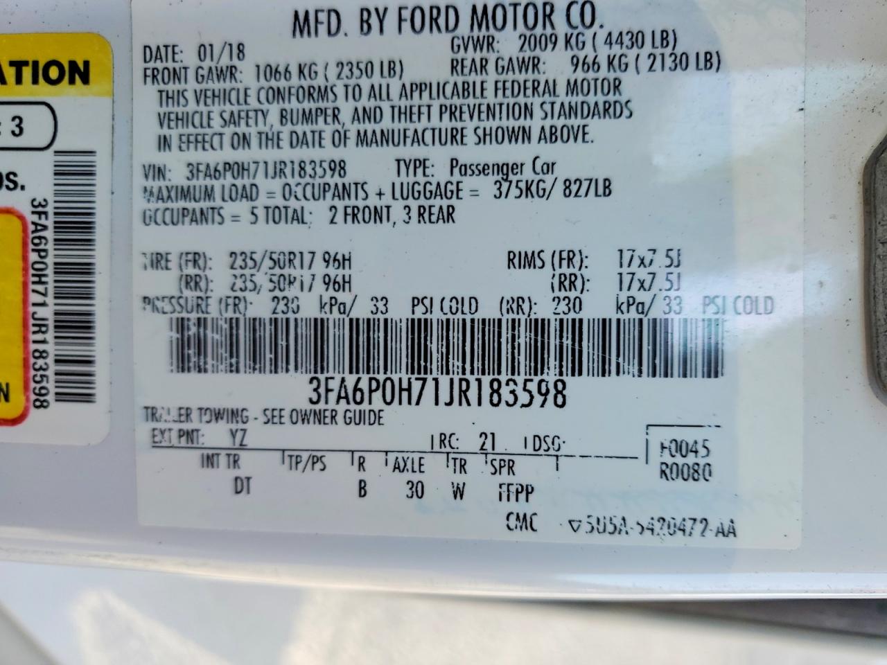 2018 FORD FUSION SE photo 12
