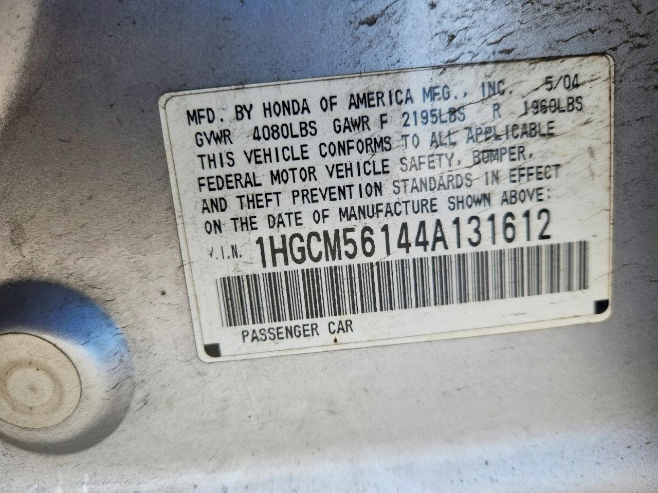 2004 HONDA ACCORD DX photo 12