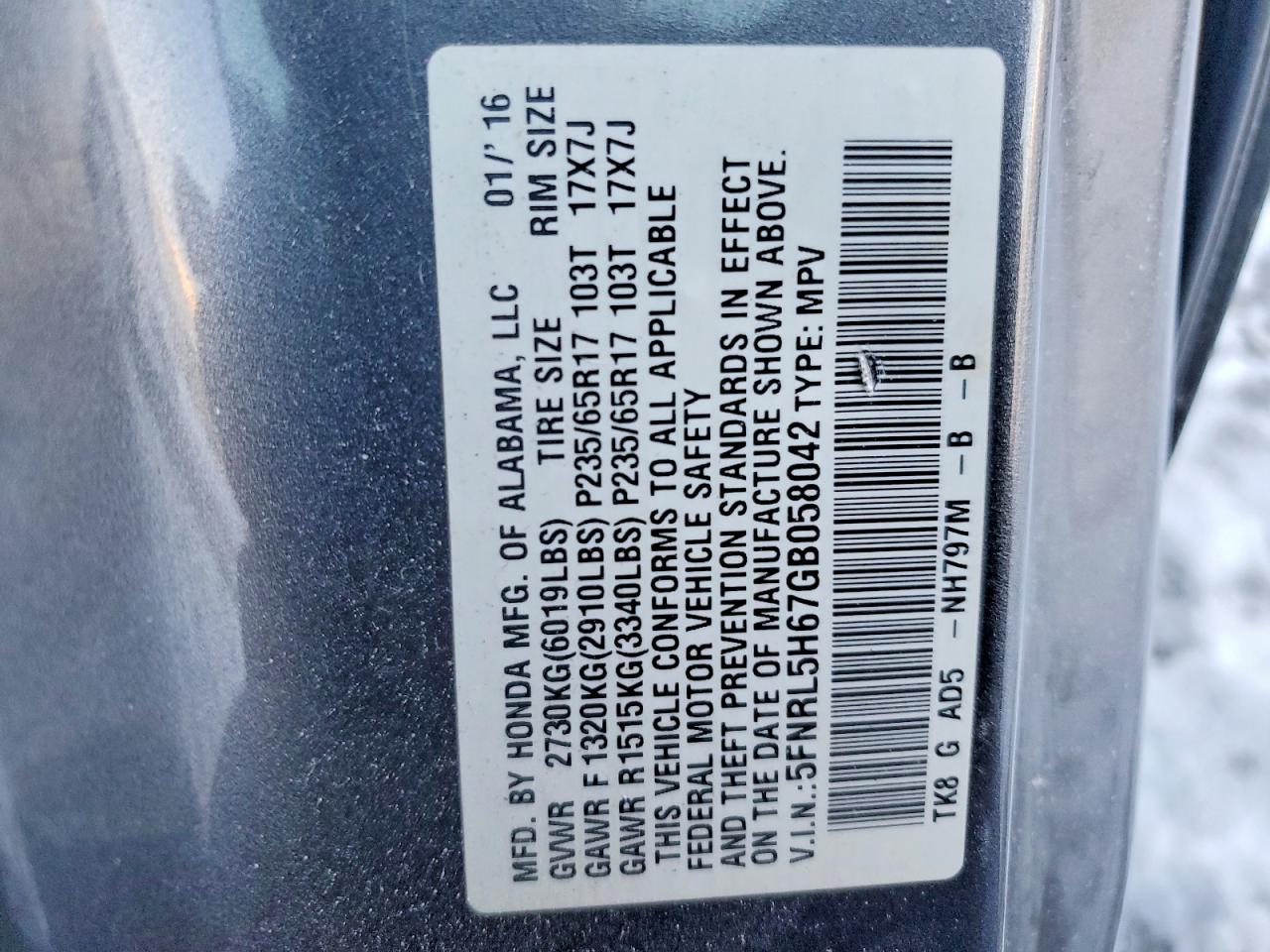 2016 HONDA ODYSSEY EXL photo 25