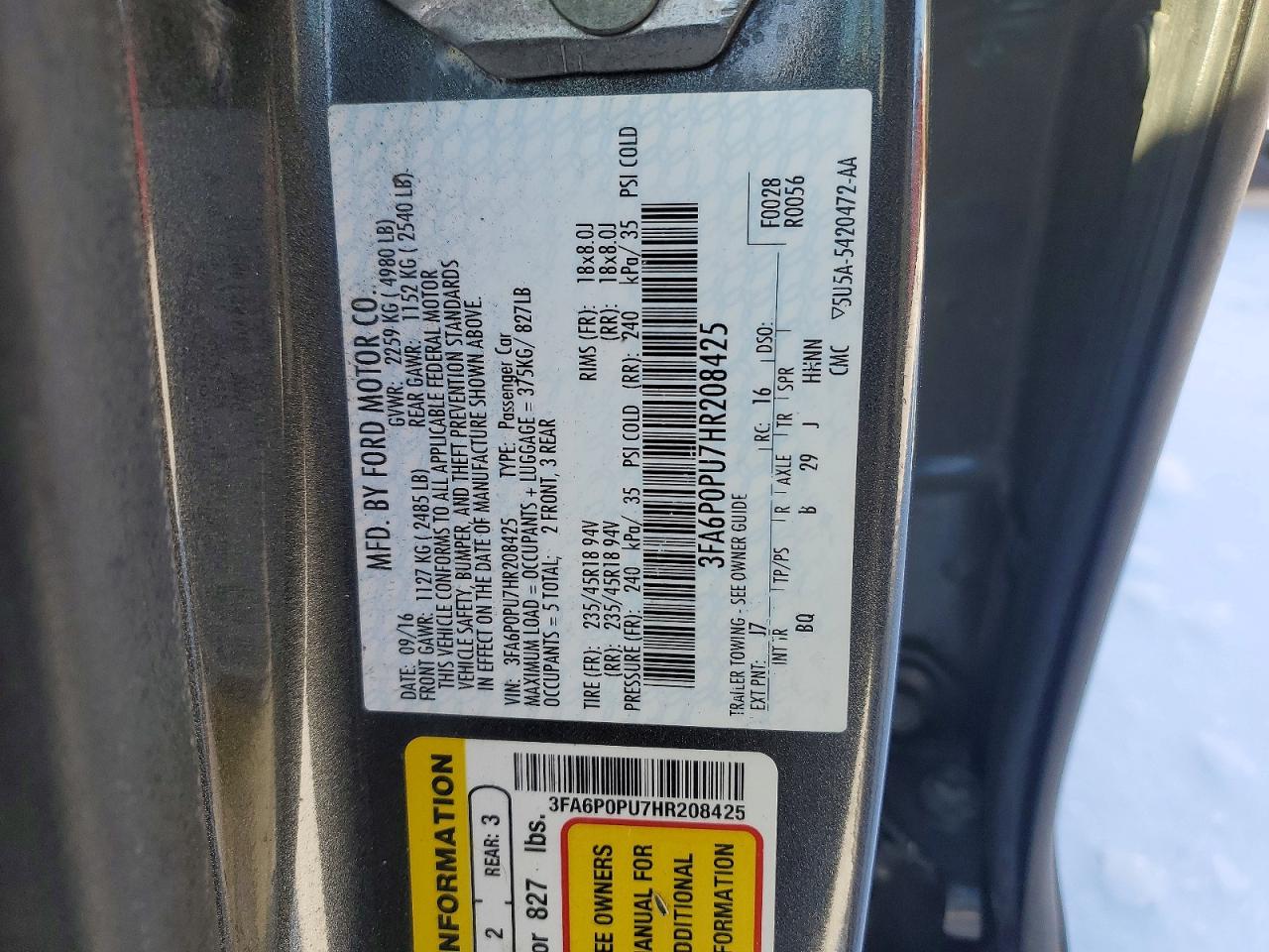 2017 FORD FUSION SE PHEV photo 13