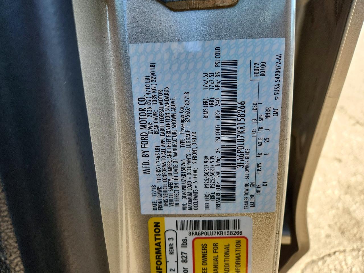 2019 FORD FUSION SE photo 12
