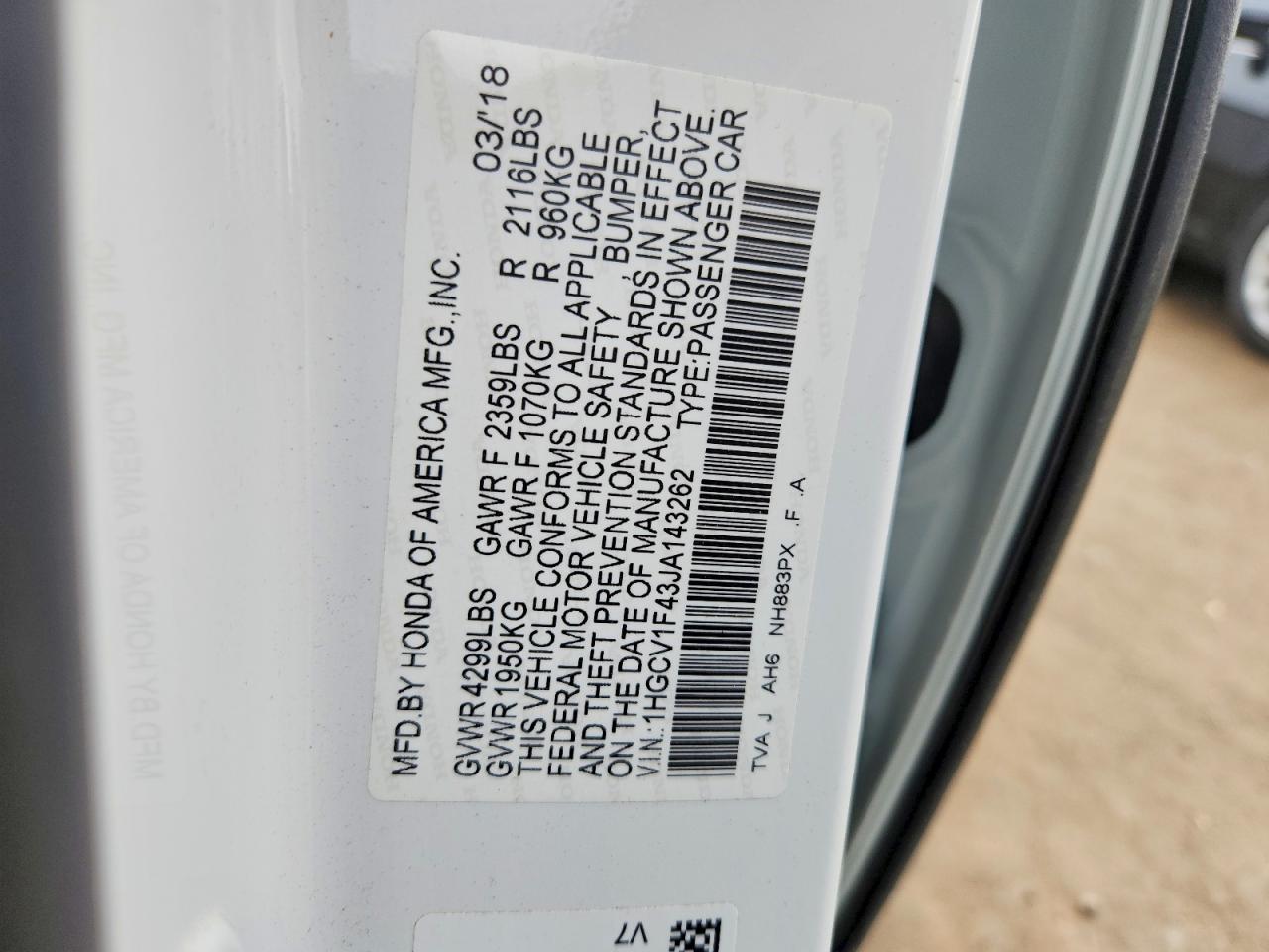 2018 HONDA ACCORD EX photo 37