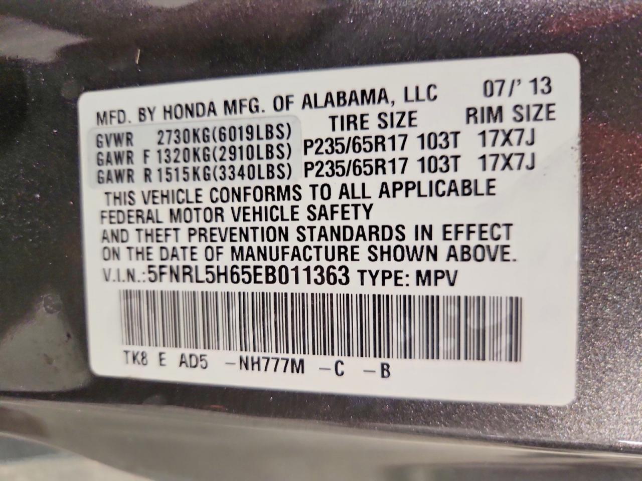 2014 HONDA ODYSSEY EXL photo 13