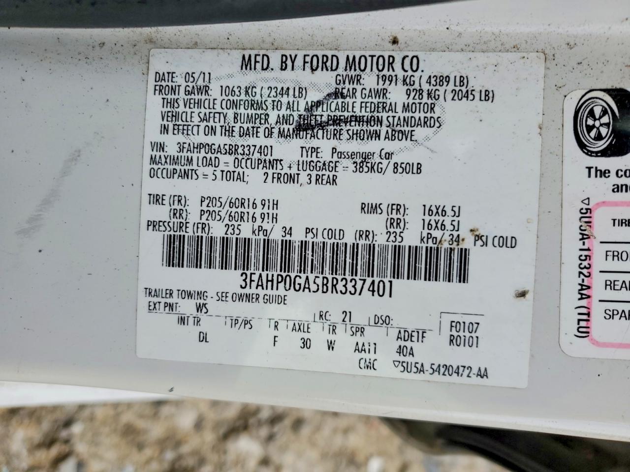 2011 FORD FUSION S photo 12