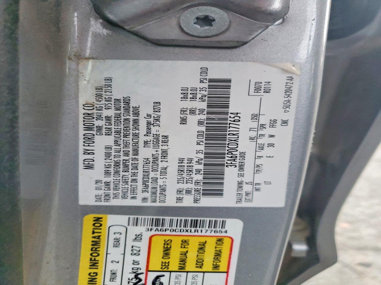 2020 FORD FUSION SEL photo 23