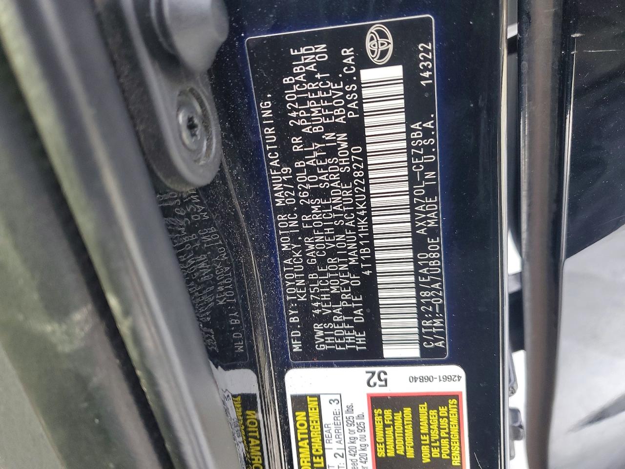 2019 TOYOTA CAMRY SE photo 23