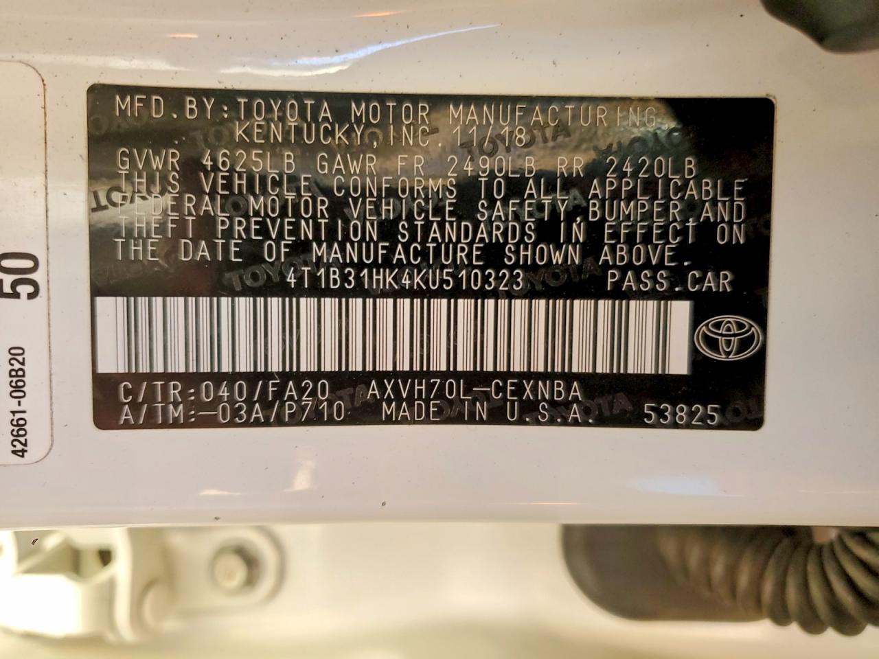 2019 TOYOTA CAMRY photo 12