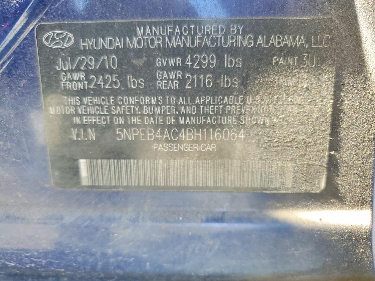 2011 HYUNDAI SONATA GLS photo 34
