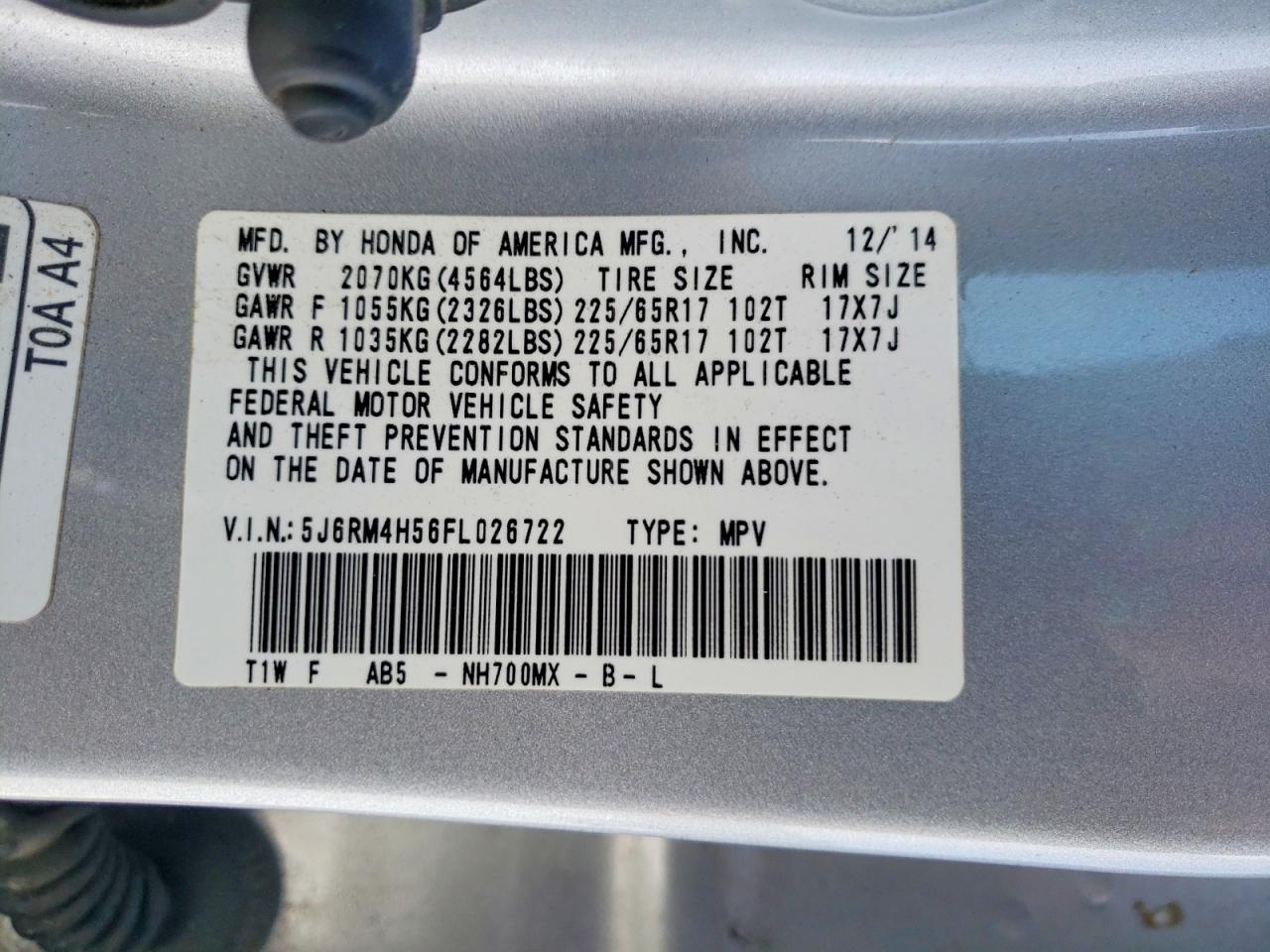 2015 HONDA CR-V EX photo 14