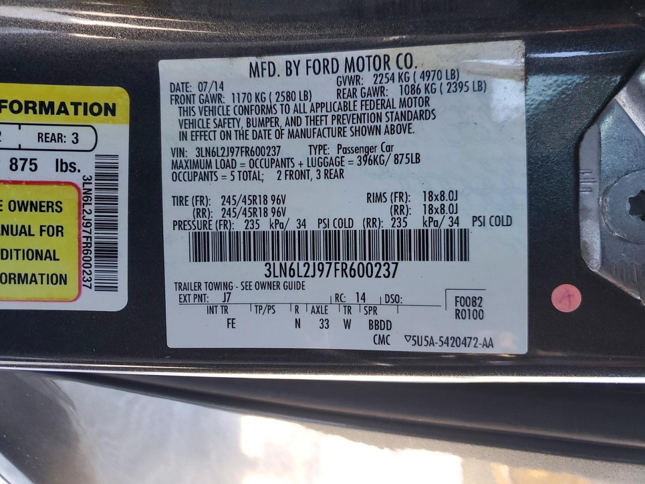 2015 LINCOLN MKZ photo 25