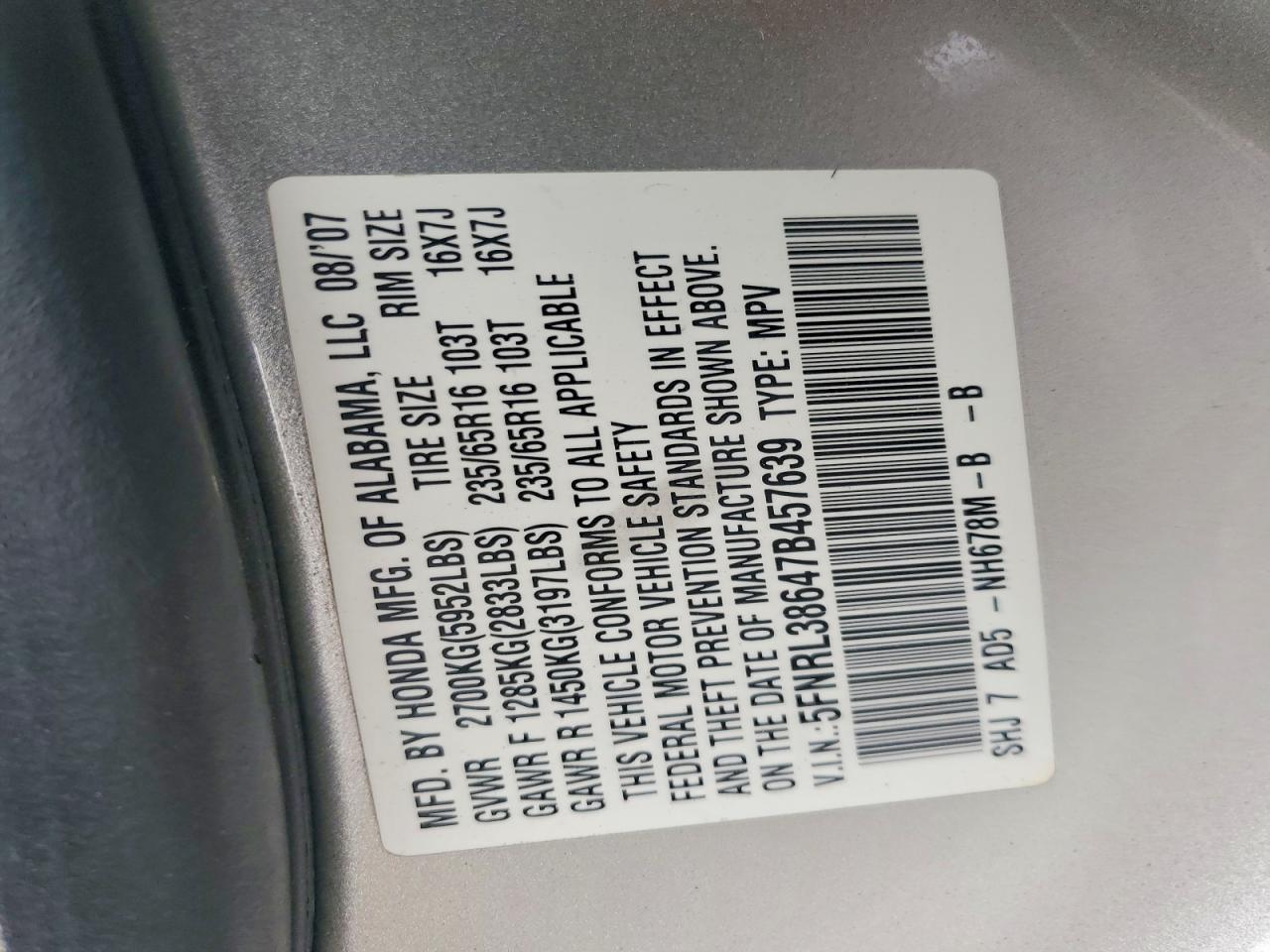 2007 HONDA ODYSSEY EXL photo 25