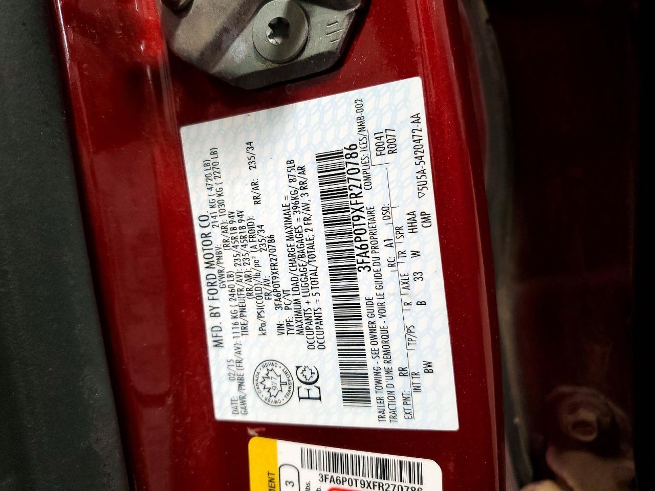 2015 FORD FUSION SE photo 13