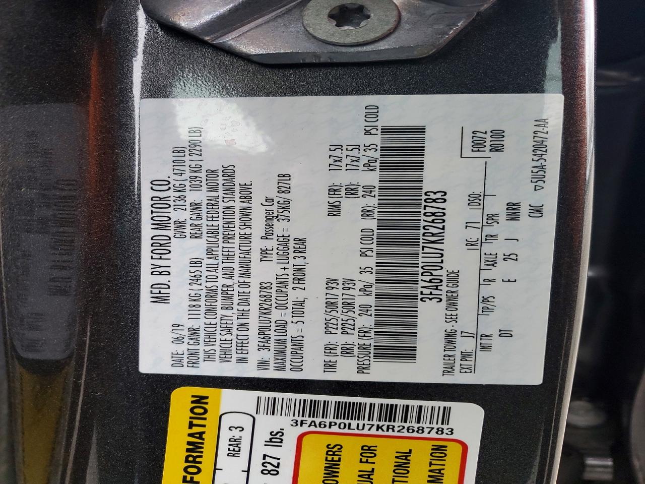 2019 FORD FUSION SE photo 23