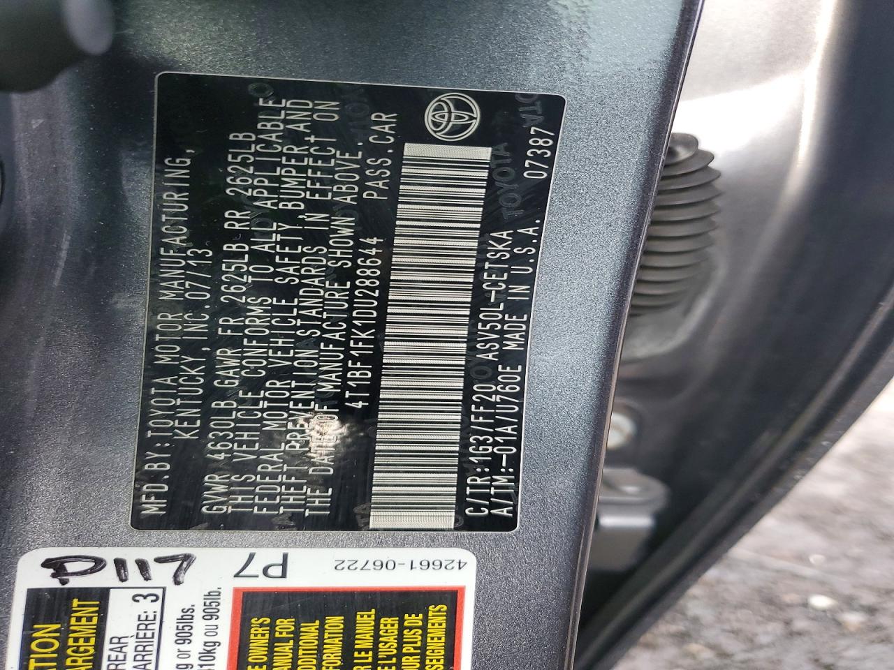 2013 TOYOTA CAMRY photo 12