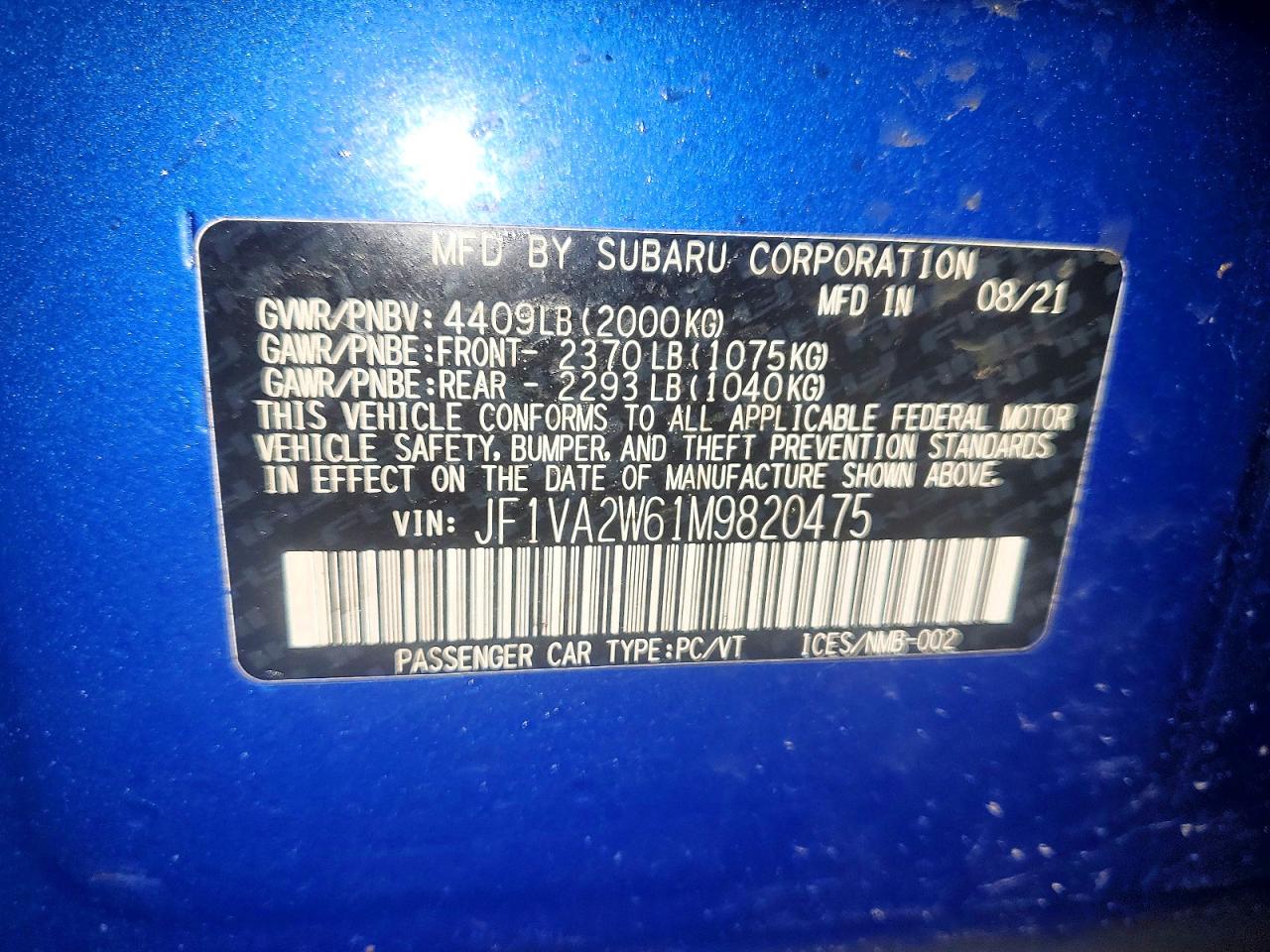 2021 SUBARU WRX STI LIMITED photo 23