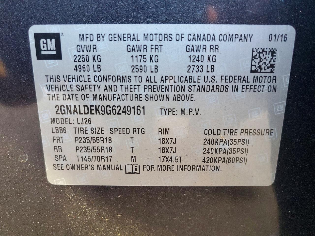 2016 CHEVROLET EQUINOX LTZ photo 13