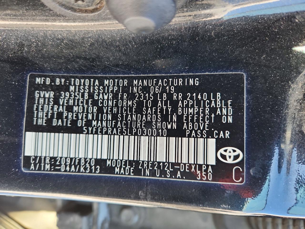 2020 TOYOTA COROLLA LE photo 12