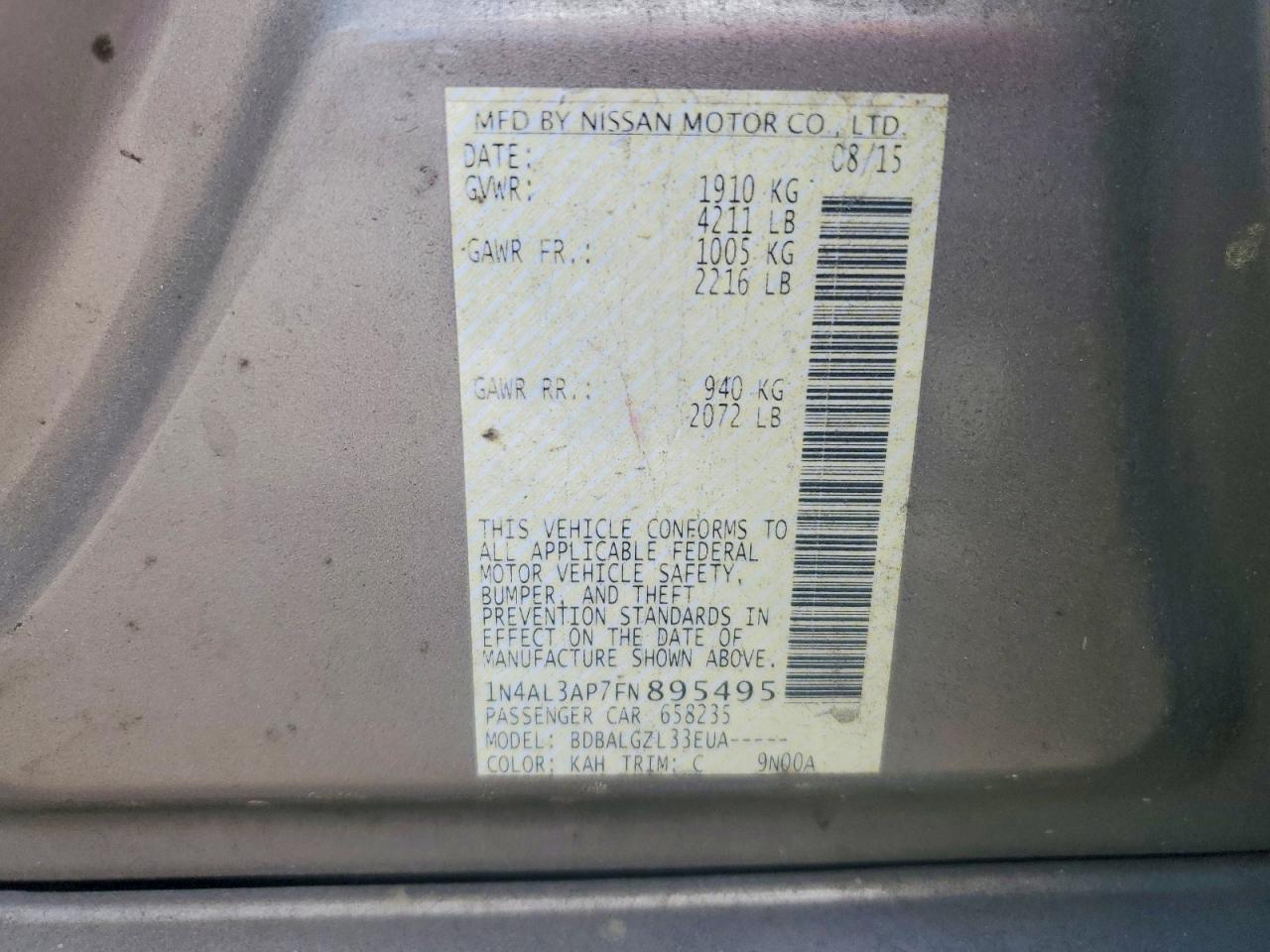 2015 NISSAN ALTIMA 2.5 photo 12