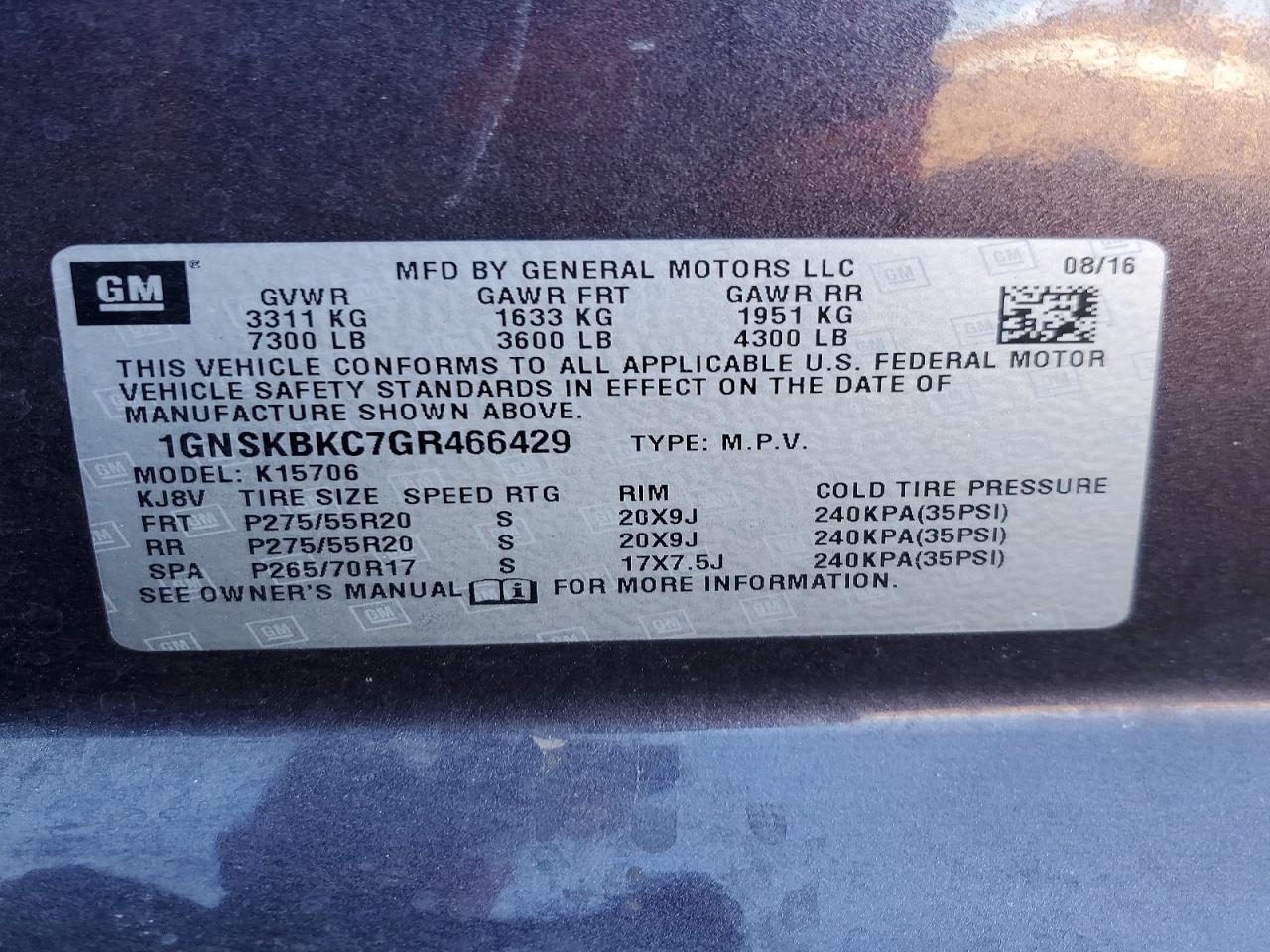 2016 CHEVROLET TAHOE K1500 LT photo 23