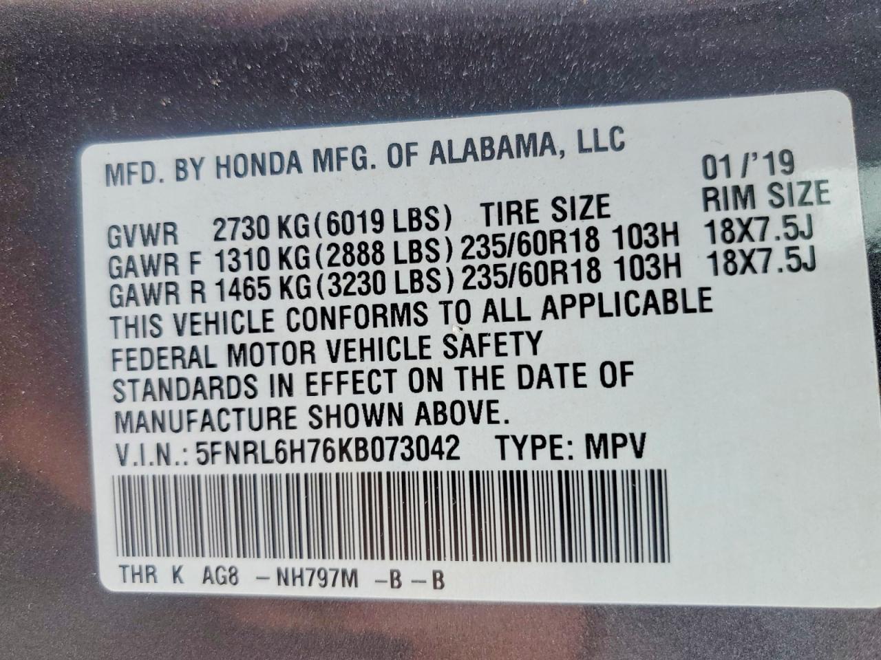 2019 HONDA ODYSSEY EXL photo 14