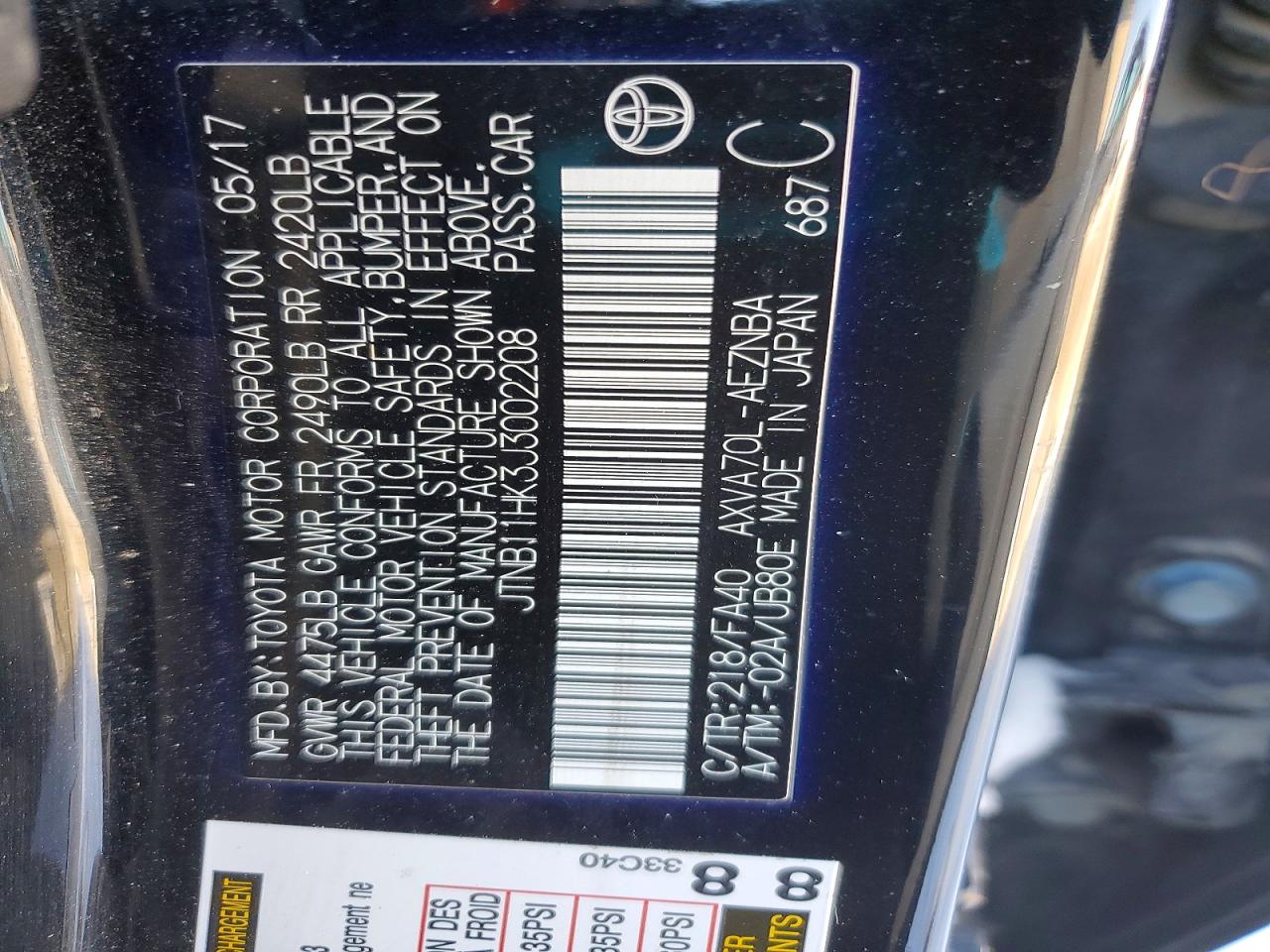 2018 TOYOTA CAMRY LE photo 12
