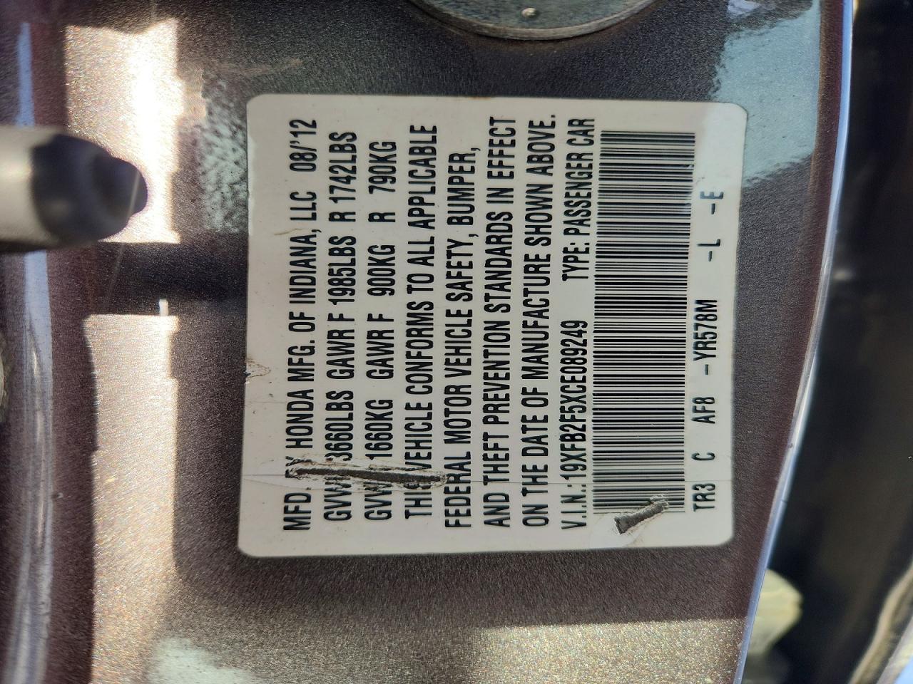2012 HONDA CIVIC LX photo 12