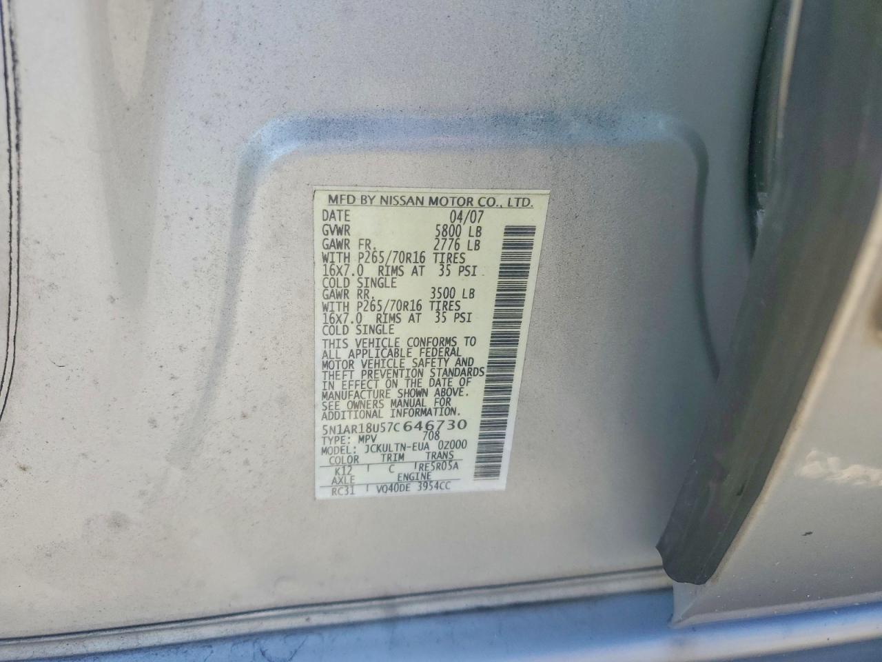 2007 NISSAN PATHFINDER S photo 25