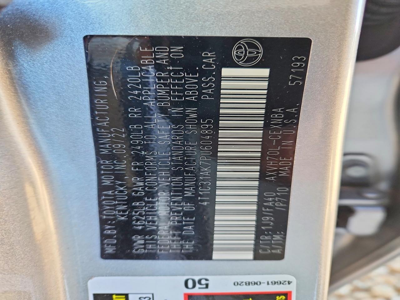 2020 TOYOTA CAMRY BASE photo 12