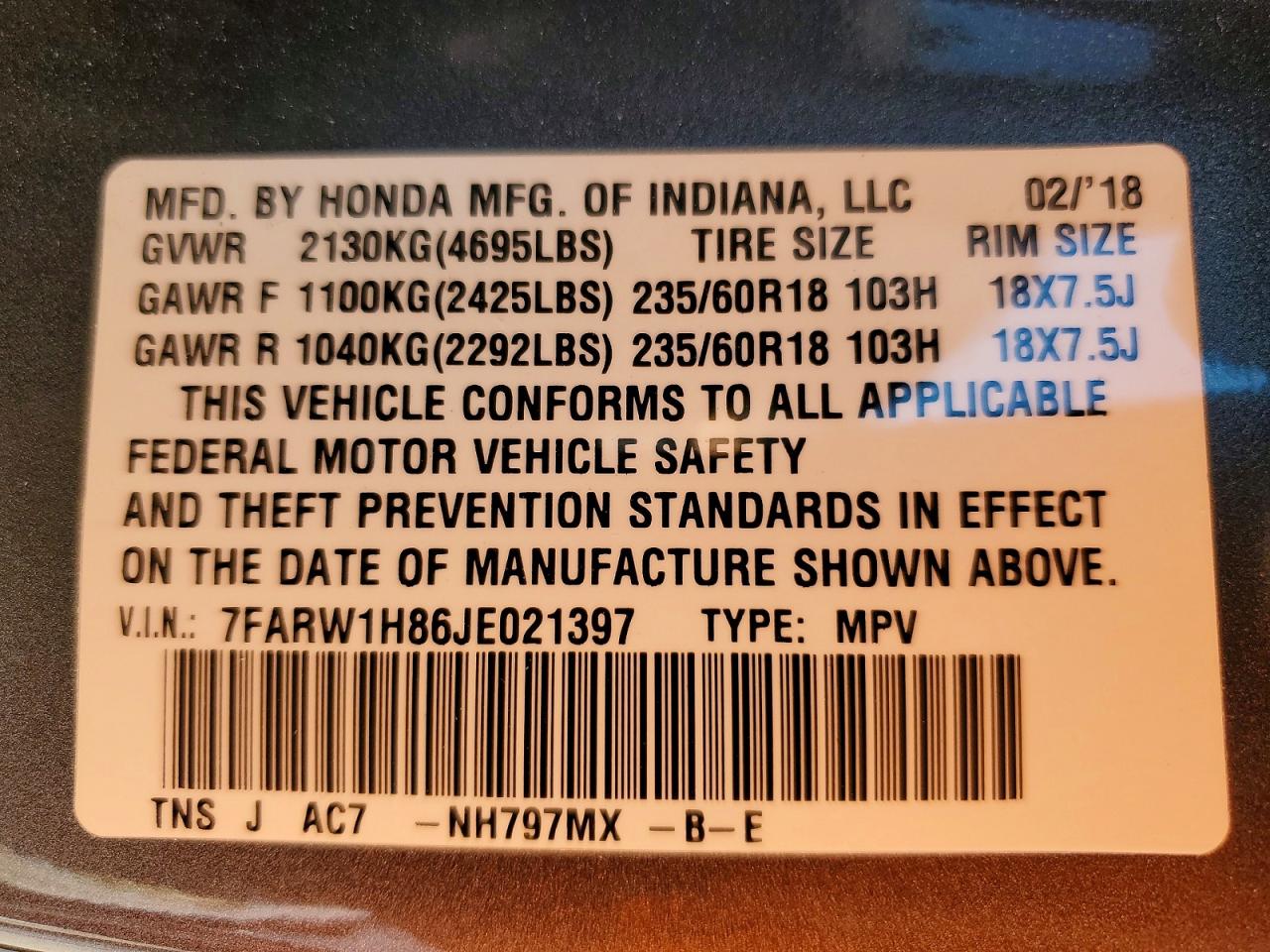 2018 HONDA CR-V photo 14