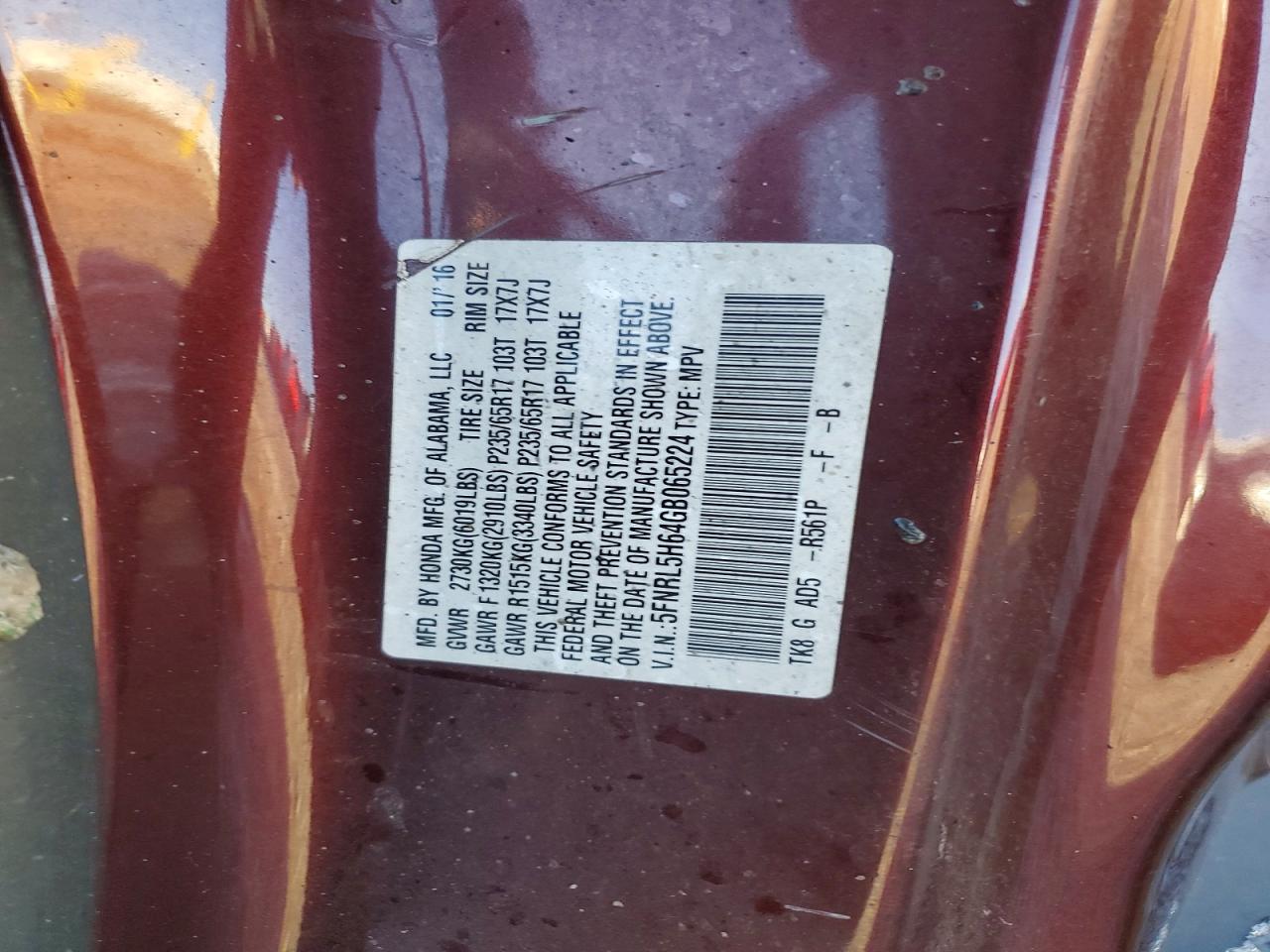 2016 HONDA ODYSSEY EXL photo 12
