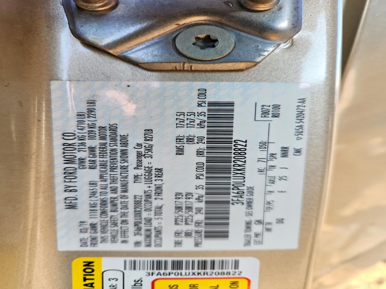 2019 FORD FUSION SE photo 23
