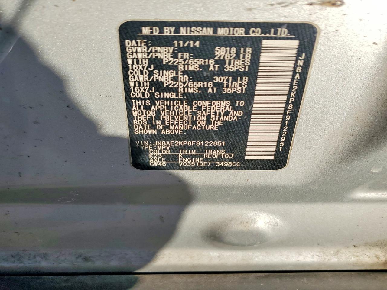 2015 NISSAN QUEST S photo 37