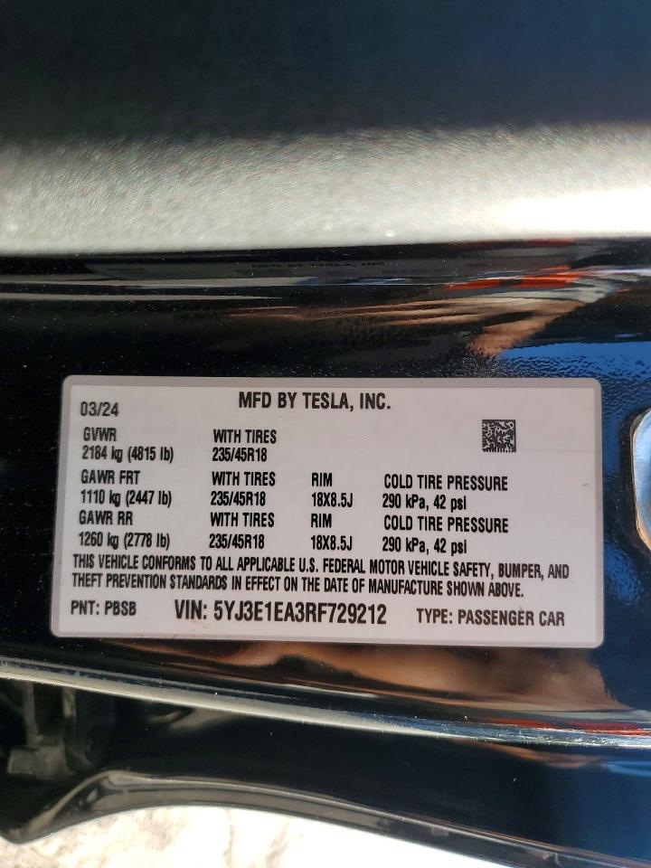 2024 TESLA MODEL 3 photo 12
