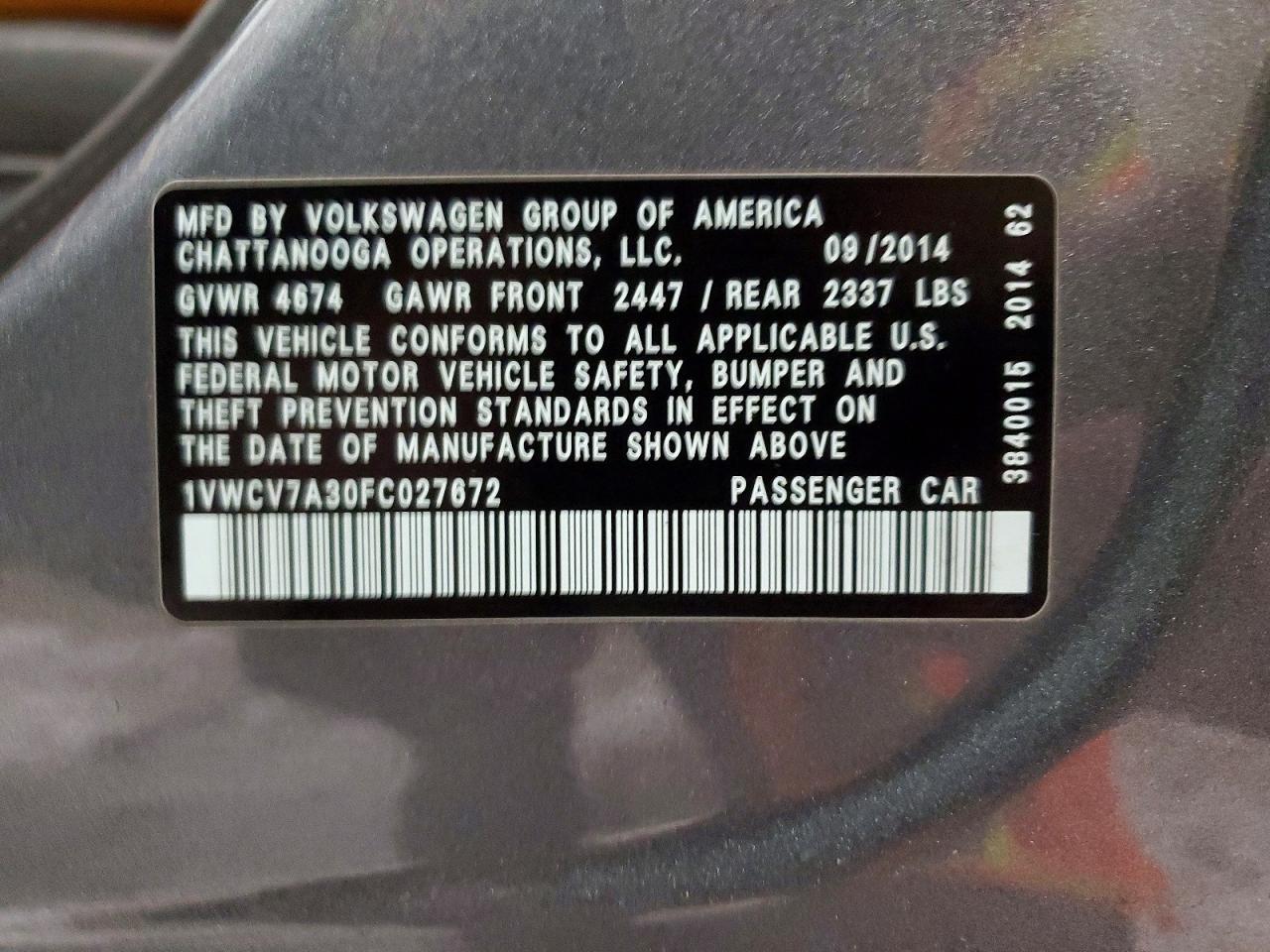 2015 VOLKSWAGEN PASSAT SEL photo 12