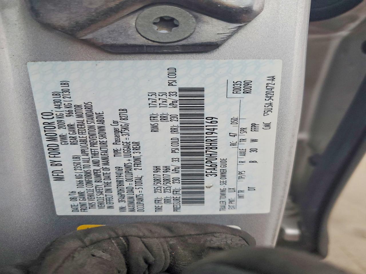 2017 FORD FUSION SE photo 12