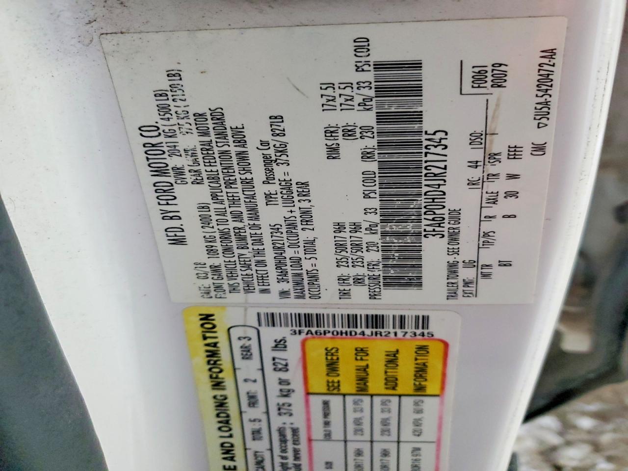 2018 FORD FUSION SE photo 23
