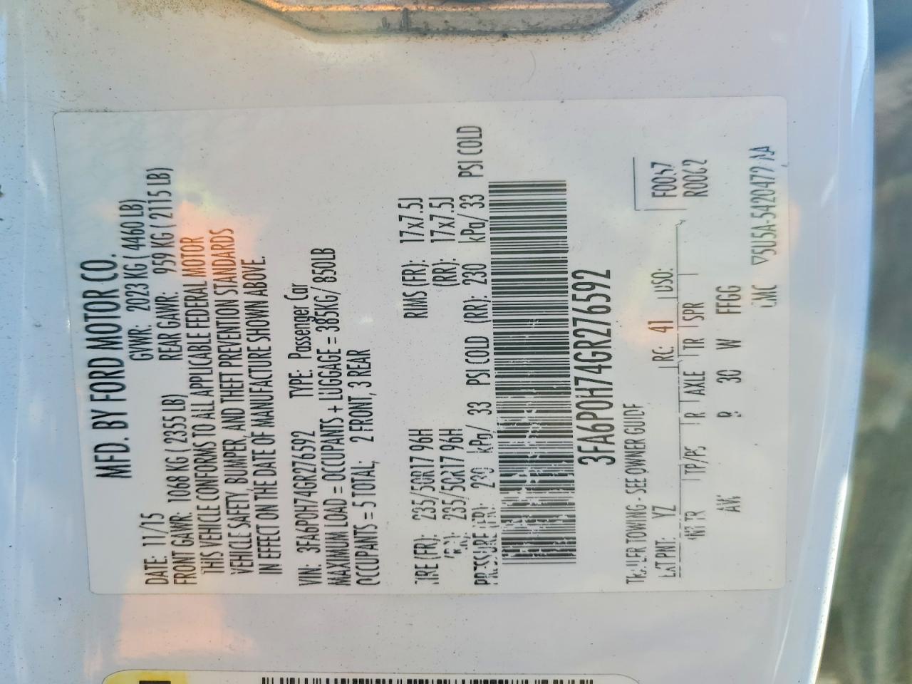 2016 FORD FUSION SE photo 25