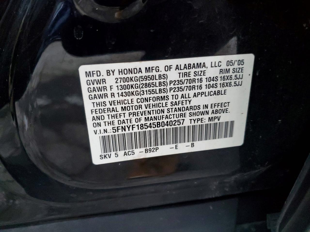 2005 HONDA PILOT EXL photo 23