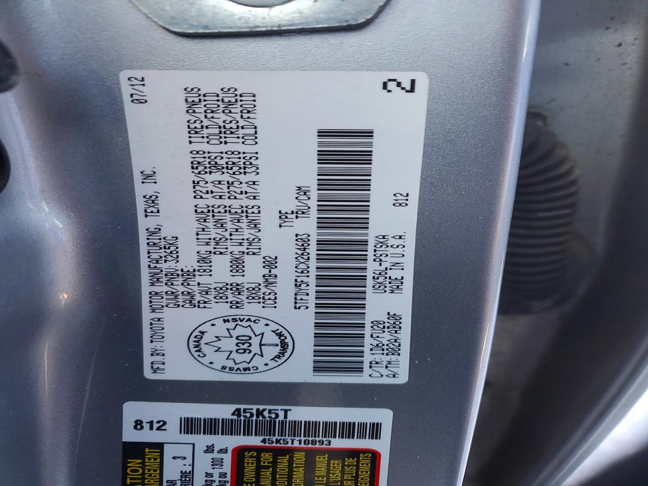 2012 TOYOTA TUNDRA CREWMAX SR5 photo 12