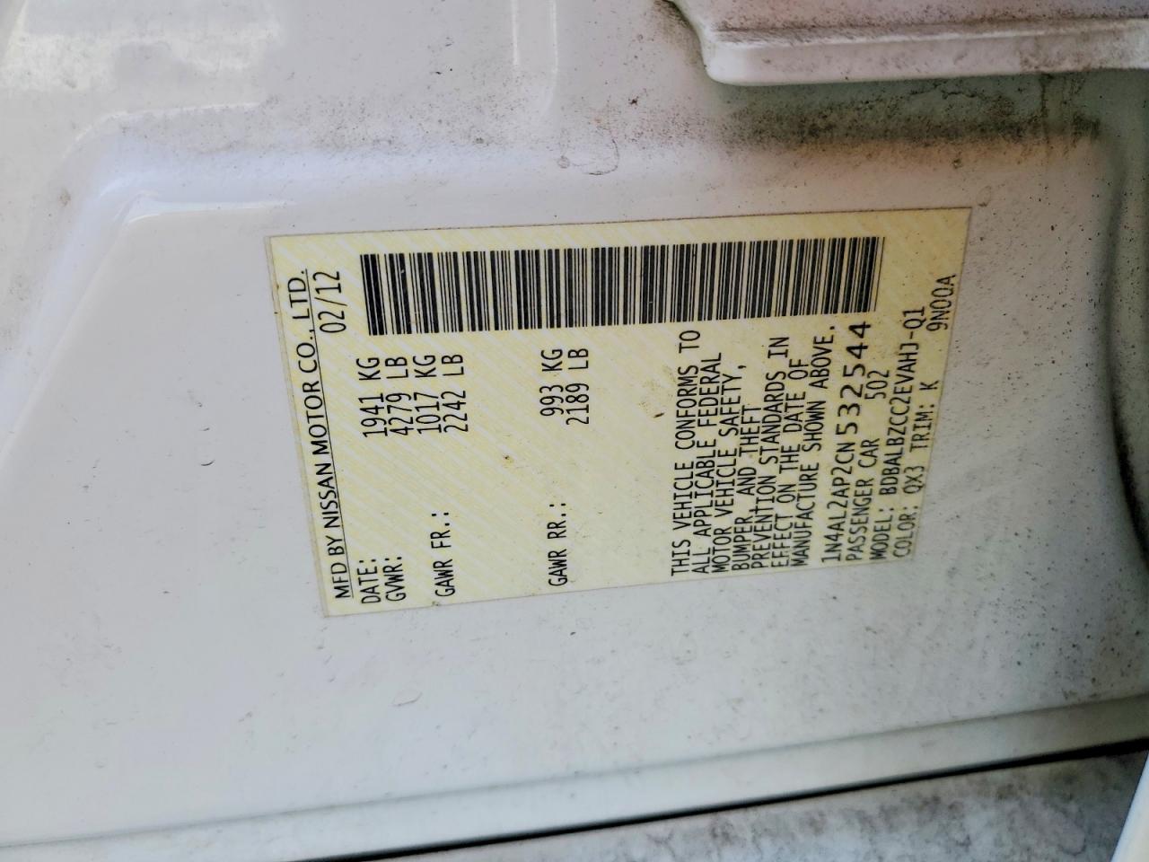 2012 NISSAN ALTIMA BASE photo 12