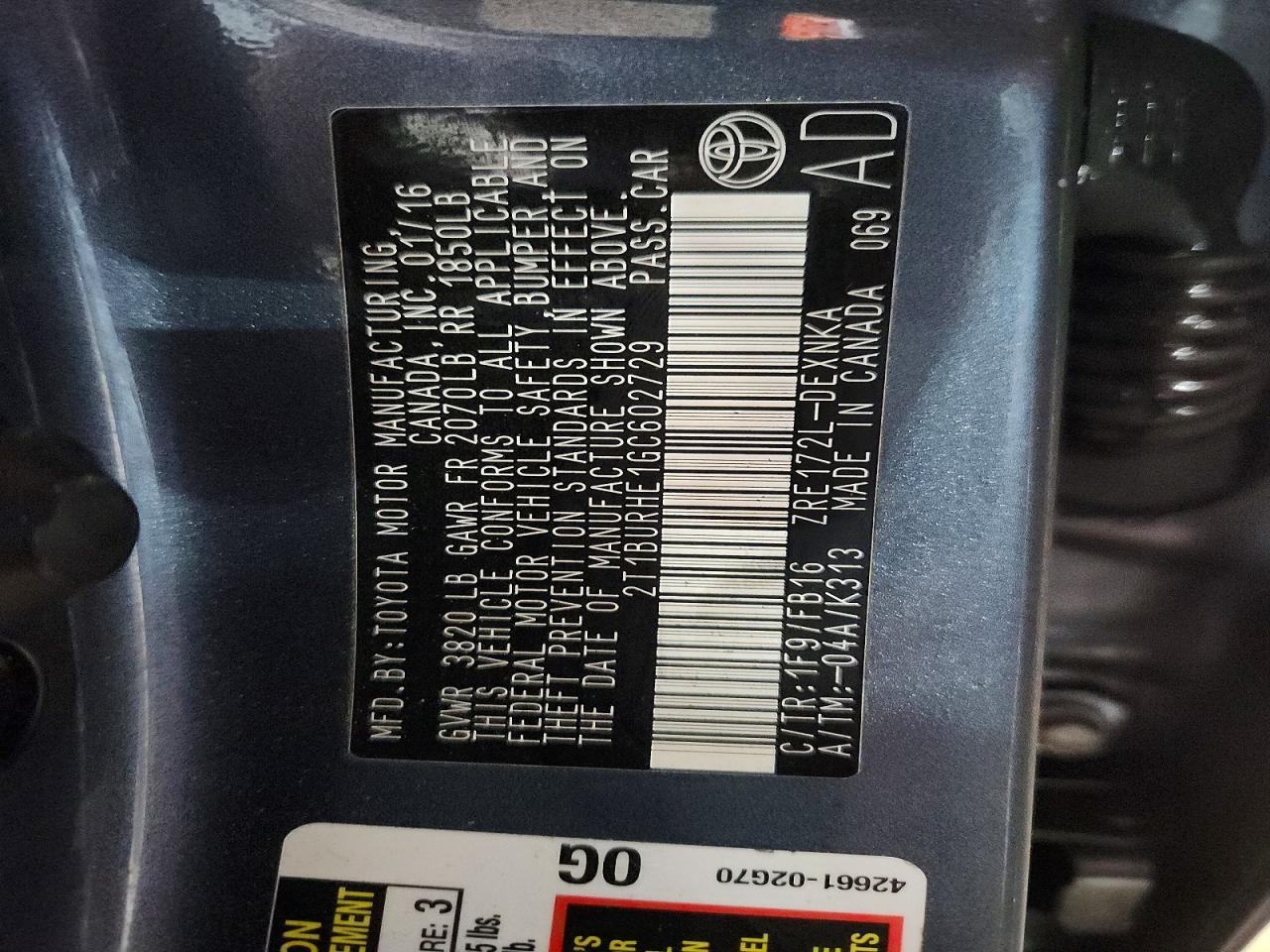 2016 TOYOTA COROLLA L photo 23