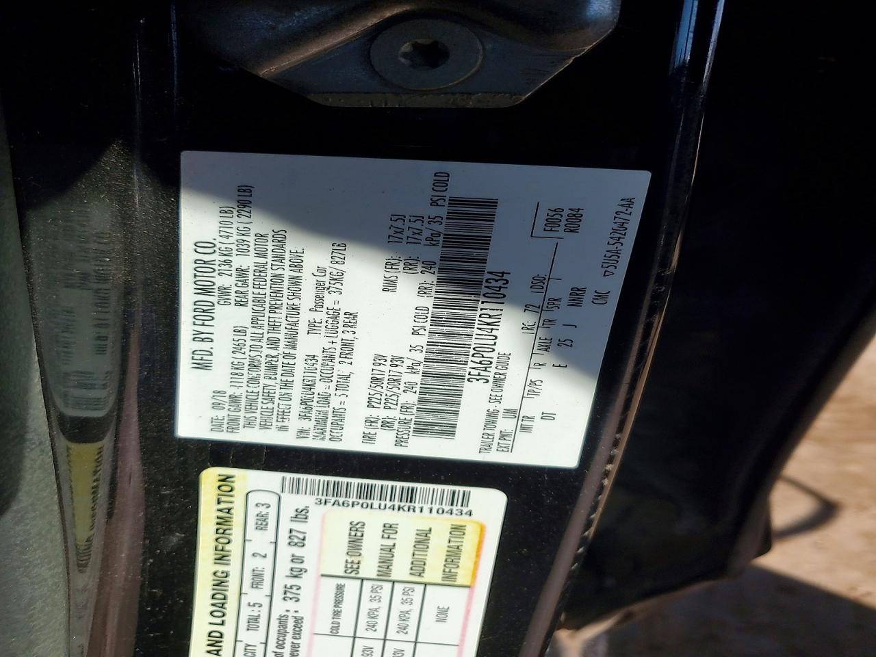 2019 FORD FUSION SE photo 34