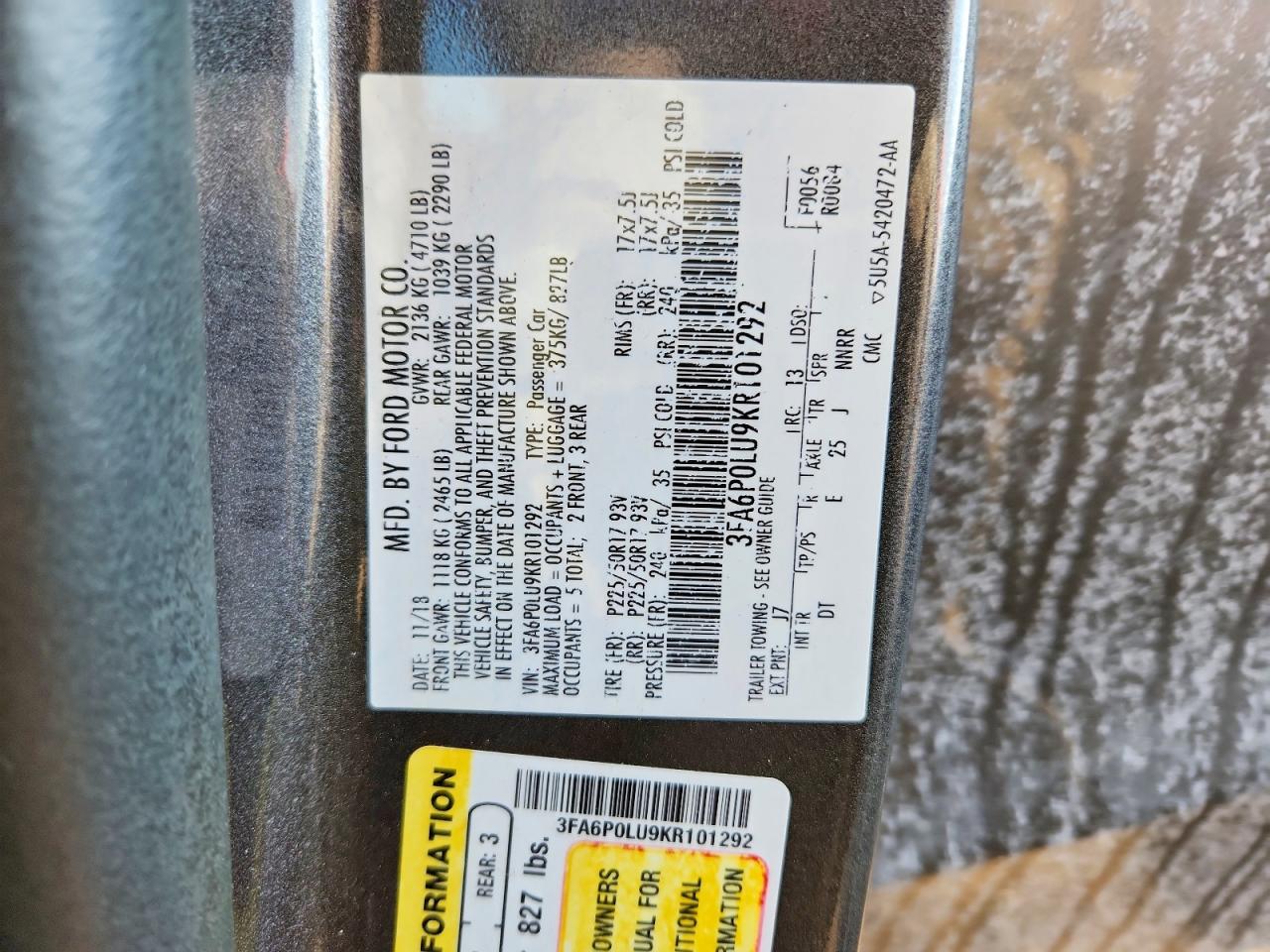 2019 FORD FUSION SE photo 34