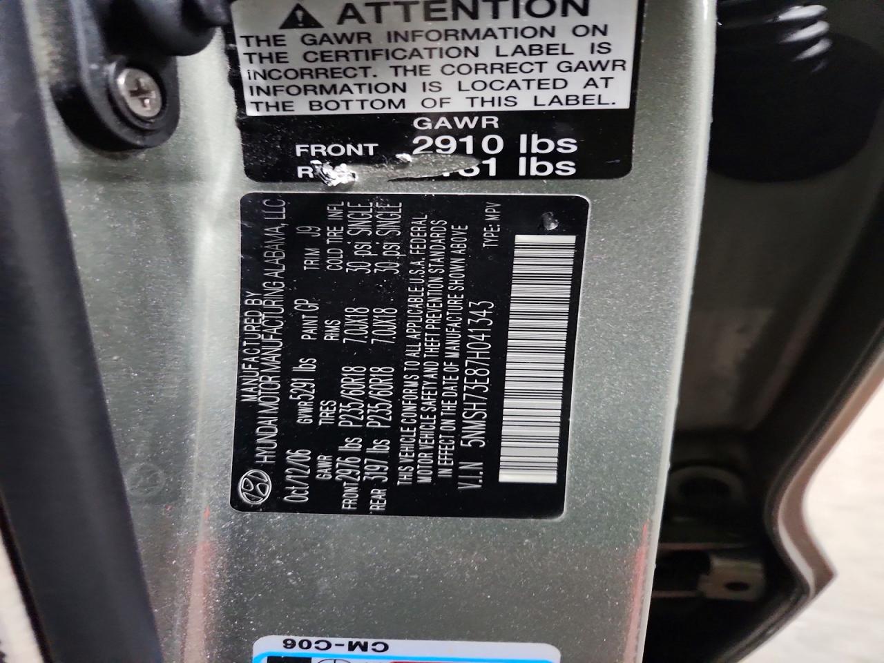2007 HYUNDAI SANTA FE SE photo 25